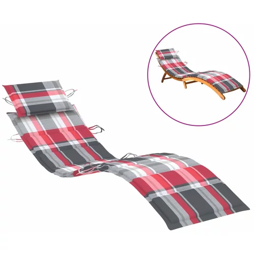 vidaXL jastuk za ležaljku za sunčanje crveni karirani 186 x 58 x 3 cm