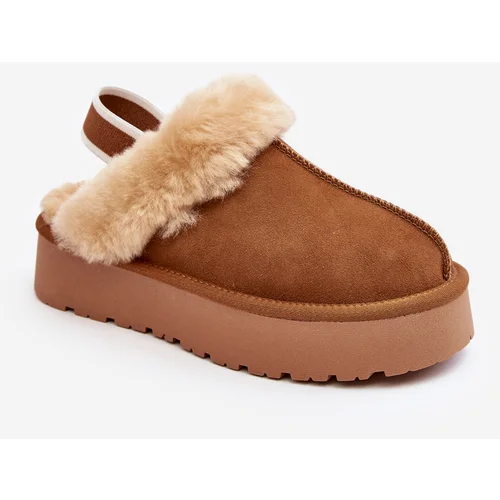 Kesi Women's platform slippers with Camel Sophienne fur