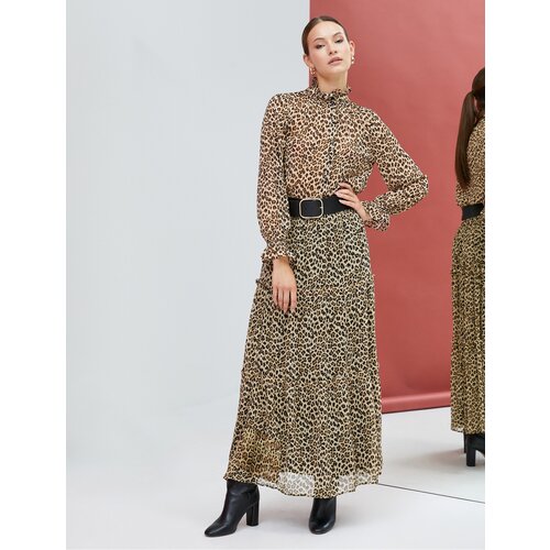 Koton Maxi Chiffon Skirt Leopard Patterned Flounce Lined Slike