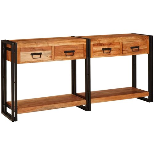 vidaXL Konzolne mizice s predalom 2 pcs Rjava Masivno akacijevo les Cene