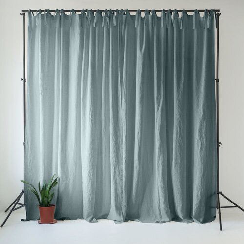 Linen Tales Prašno modra lanena zavesa 140x330 cm Blue Fog – Cene