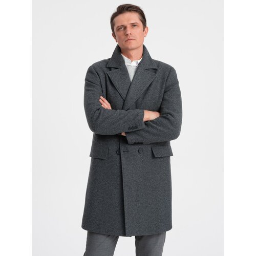 Ombre Men's double-breasted lined coat - graphite Cene