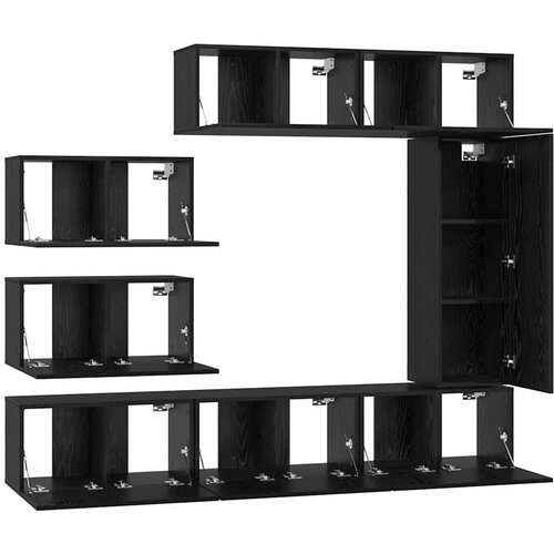  Set TV komoda 8 kom. Crni hrast Konstruirano drvo Crna 30,5 x 30 x 90 cm Slike