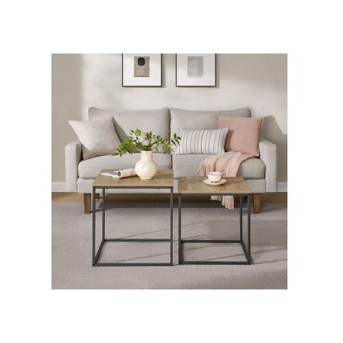  Kvadratni sto za kafu, 2 komada -sonoma oak / black nogare Slike