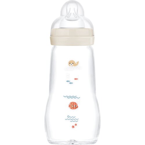 Mam Feel Good Glass Baby Bottle steklenička z ventilom proti kolikam 2m+ Beige 260 ml Cene