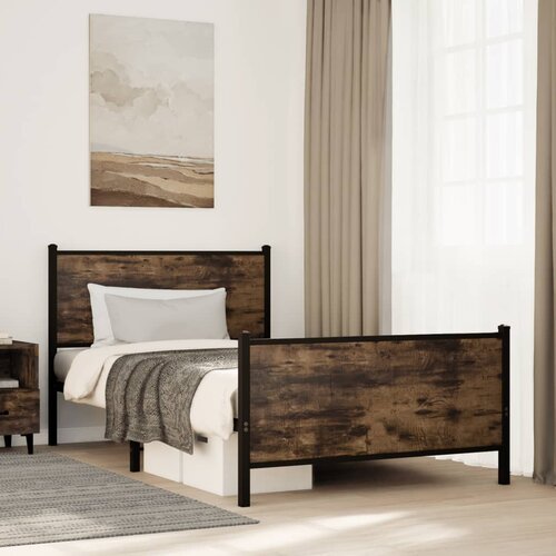 Furnova Kovinski posteljni okvir brez vzmetnice dimljen hrast 100x200cm, (21935666) Slike