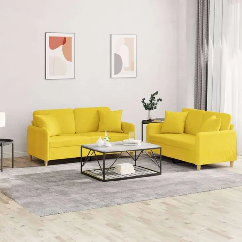  2-dijelni set sofa s jastucima svjetložuti od tkanine