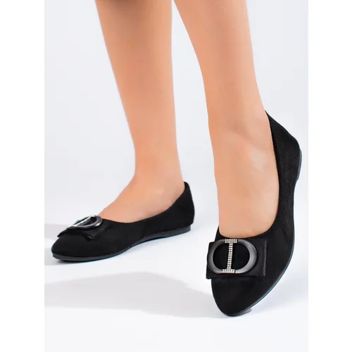 SHELOVET Black women's suede ballerinas with buckle