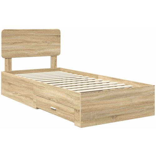  Krevetna konstrukcija s ladicama Sonoma hrast 100 x 200 cm Smeđa 203 x 103 x 90 cm Slike