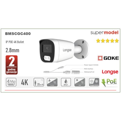 POE Bullet IP Kamera Longse 4MP 2.8mm 25m IR BMSCGC400 Cijene