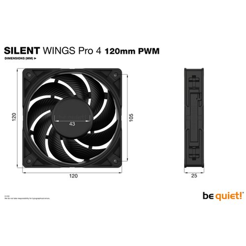 Be Quiet! SILENT WINGS PRO 4 120mm ventilator PWM (3000rpm, 36,9dB, crna) Slike