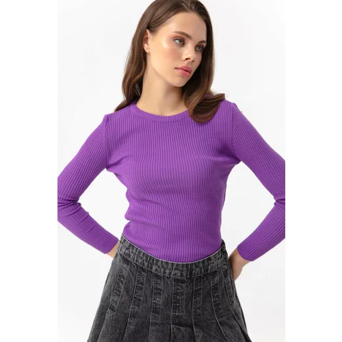 Lafaba Women's Purple Crew Neck Knitwear Sweater