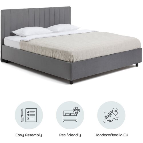 Bonami Selection Siva oblazinjena zakonska postelja s prostorom za shranjevanje z letvenim dnom 160x200 cm Myra Slim Line &amp;ndash; Slike