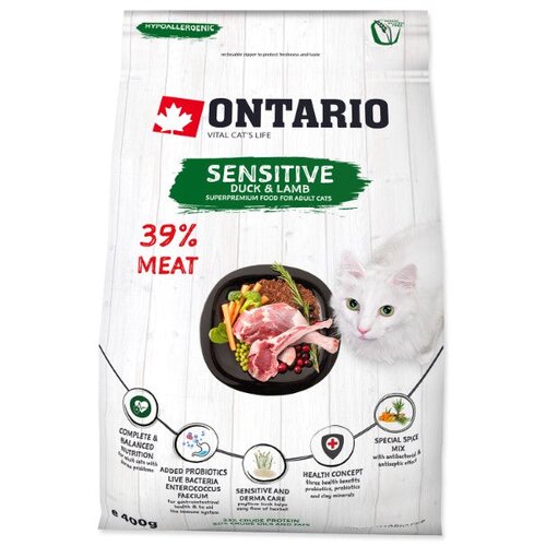 Ontario Cat Sensitive/Derma - raca in ovca 400 g Cene