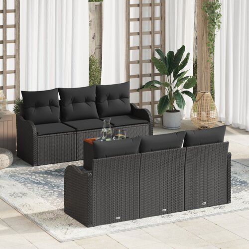 vidaXL 7 dio vrtni set sofe s jastucima crni poly ratan akacija, 2-sjedalna vrtna sofa s pohranom i jastucima crni poly ratan Cene
