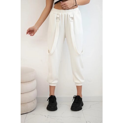 Kesi Włoski Trousers with decorative stripes buttery-fabric ecru Slike