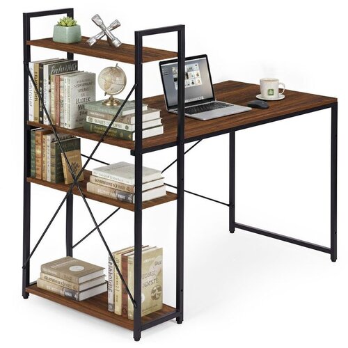 ModernHome uredski stol 120 &amp;times; 60 cm s policom i 3 police &amp;ndash; crno tamno smeđi Slike