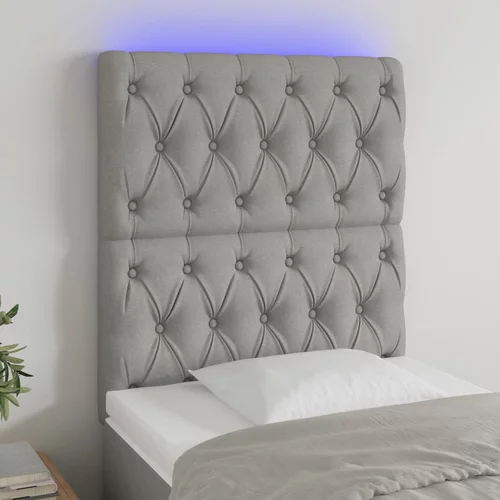 vidaXL LED posteljno vzglavje svetlo sivo 80x7x118/128 cm blago