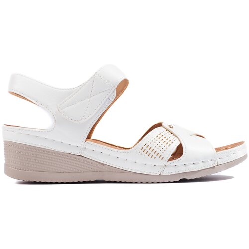 Shelvt Women's wedge sandals with velcro white Cene