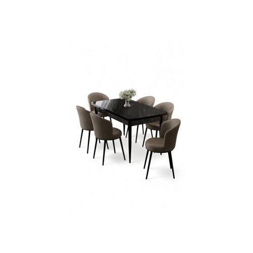 Hanah home Rasklopivi trpezarijski sto i stolice (7 delova) Asfel Black Marble Cappuccino Cene