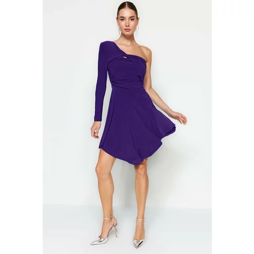 Trendyol Purple Halterneck/Skater Single Sleeve Ruffle Dress