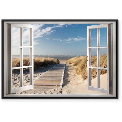  Slika - Window: View of the Beach 90x60 U crnom drvenom okviru Slike