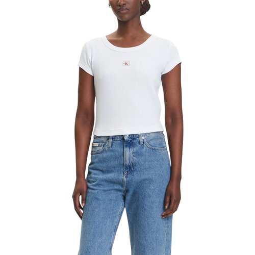 Calvin Klein Jeans Majice s kratkimi rokavi A- WOVEN LABEL 2X2 R LV047C200G Bela Slike