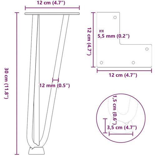 VidaXL Noge za ukosnice za stolić za kavu 4 kom 30 cm puni čelik Slike