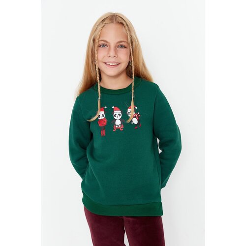 Trendyol Emerald Green Print Detailed Girl&amp;#039;s Sweatshirt Slike