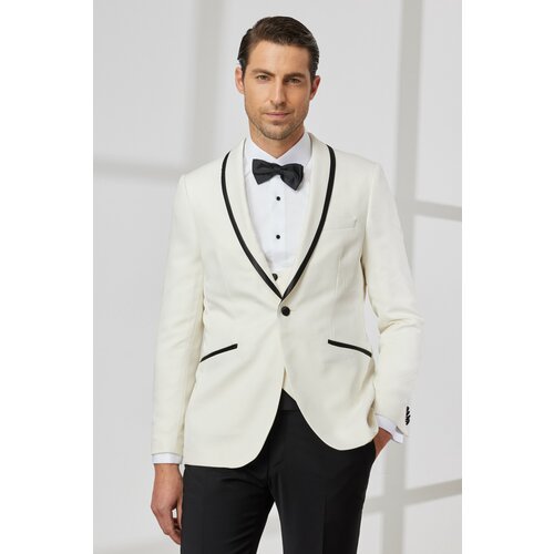 ALTINYILDIZ CLASSICS Men's White Slim Fit Slim Fit Shawl Collar Dobby Vest Tuxedo Suit Slike
