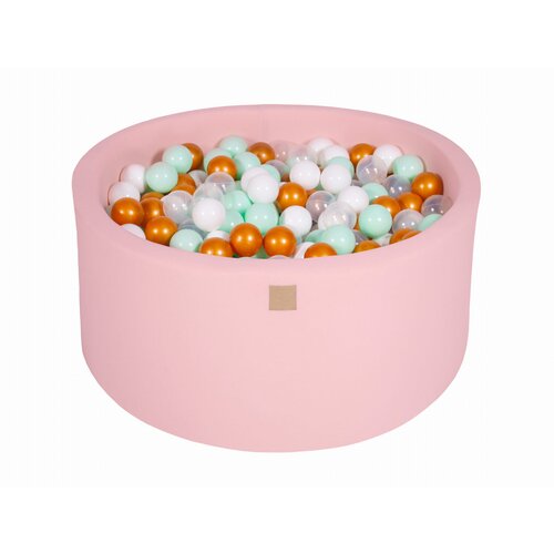 MeowBaby Bazen z žogicami, 90x40 cm s 300 žogicami, bombaž, svetlo roza: bela/zlata/prozorna/mint, (21295136) Cene