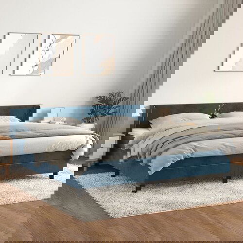 VidaXL Box spring postelja z vzmetnico temno modra 200x200 cm žamet Slike