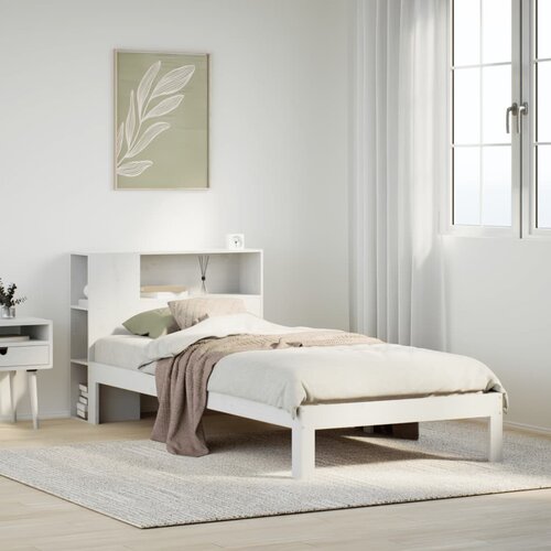 VidaXL Krevet s regalom za knjige bez madraca bijeli 75x190cm borovina Slike