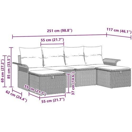  Sjedeća garnitura za vrt 6 kom. Siva poliratan 251 x 117 x 85 cm Slike