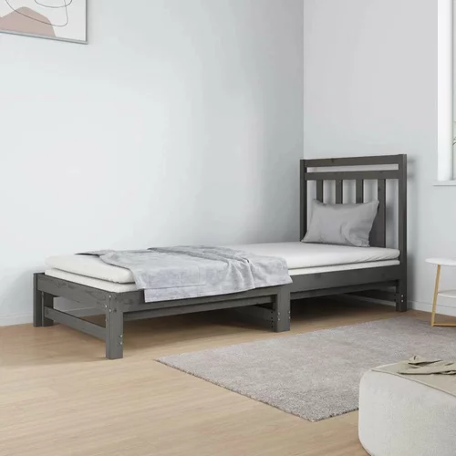  Izvlečna dnevna postelja siva 2x(90x190) cm trdna borovina, (20724488)