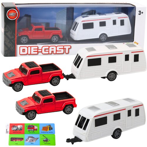Metalni set vozila Pickup s kamperom DIE-CAST - crveno/bijeli Slike
