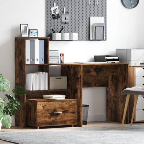 VidaXL Stol Dimljeni hrast 131.5 x 50 x 106.5 cm Konstruirano drvo Slike