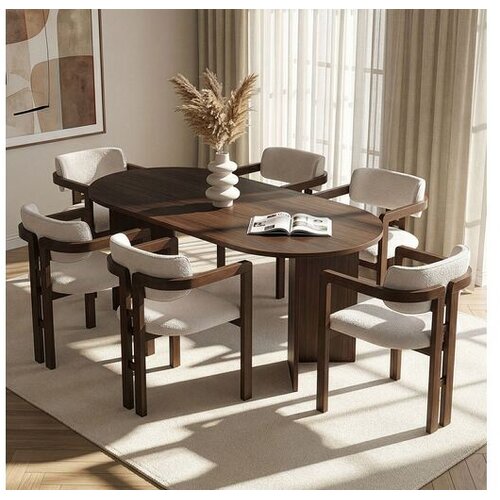Skye_Decor Skye Decor Trpezarijski sto i stolice set 7kom Meridia 6 - Milano Walnut, Dark Walnut, White Cene