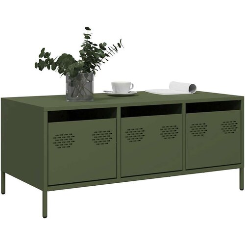 vidaXL Klubska mizica olivno zelena 101,5x50x43,5 cm valjano jeklo Cene