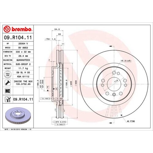BREMBO ZAVORNI DISK PREDNJI MERCEDES 09.R104.11 Slike
