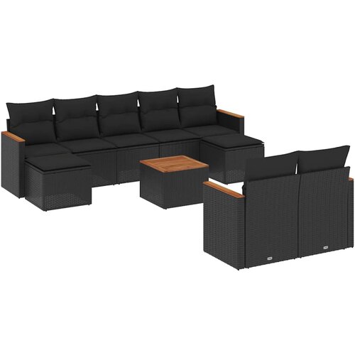  10-dijelni set vrtnih sofa s jastucima crni od poliratana Crna 61 x 62 x 69 cm Slike