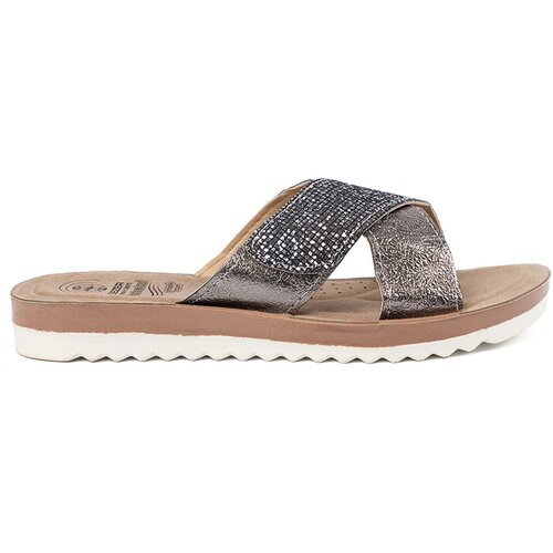 Shelvt Women&amp;#039;s metallic flip-flops with white sole Slike