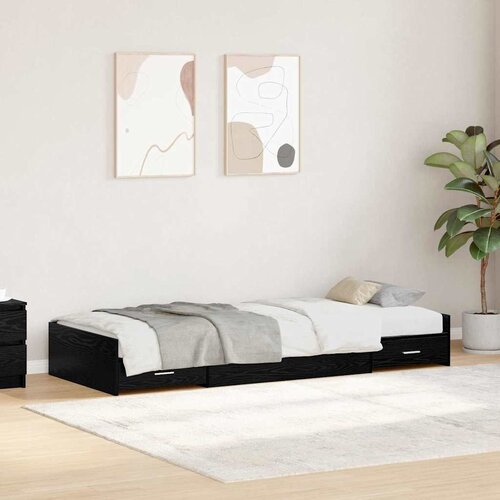 VidaXL s uzglavljem s ladicama Crni hrast 80 x 200 cm Konstruirano drvo Slike