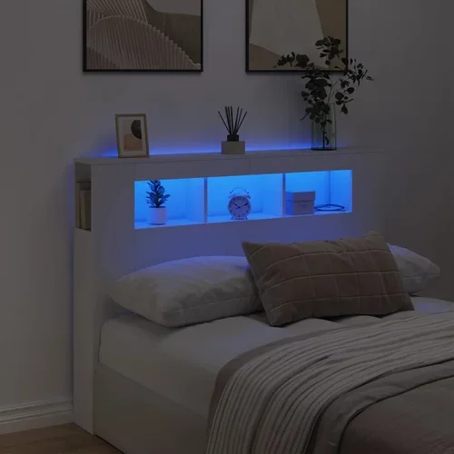 vidaXL LED posteljno vzglavje belo 140x18,5x103,5 cm inženirski les