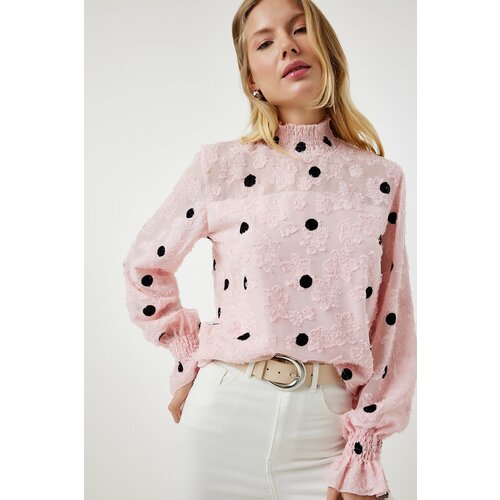 Happiness İstanbul Women's Candy Pink Marked Polka Dot Woven Blouse Slike