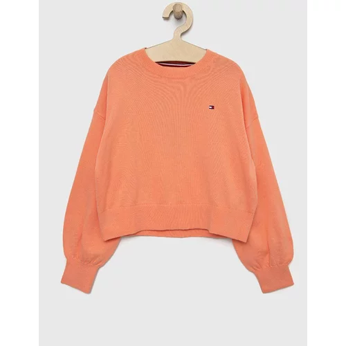 Tommy Hilfiger Otroški bombažen pulover oranžna barva