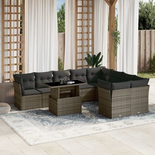 vidaXL 10-dijelni set vrtnih sofa od poliratana s jastucima sivi Cijene