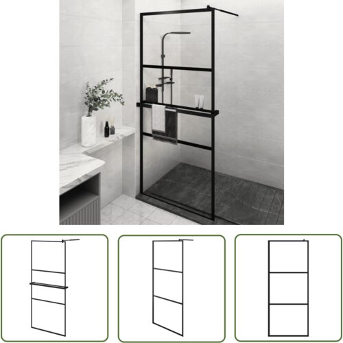 The Living Store Pregrada za tu&amp;scaron; s polico črna 90x195 cm ESG steklo in aluminij - Stena Za Tu&amp;scaron;, (21745310) Slike