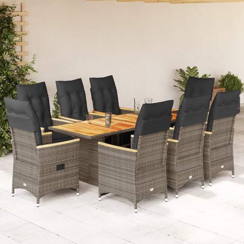  9-dijelni vrtni bistro set od poliratana s jastucima sivi Slike