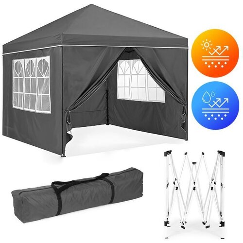 Multi Garden ba&scaron;tenski &scaron;ator/paviljon 3&times;3 m, automatski rasklopiv, sa 4 bočne stranice crni &ndash; Cene